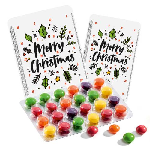 Taschen-Adventskalender mit 24 fruchtige bunte Kaubonbons 